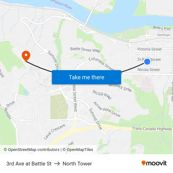 3rd Ave at Battle St to North Tower map