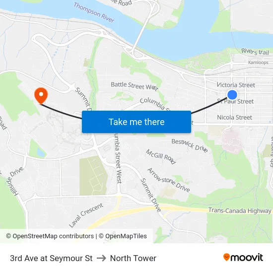3rd Ave at Seymour St to North Tower map