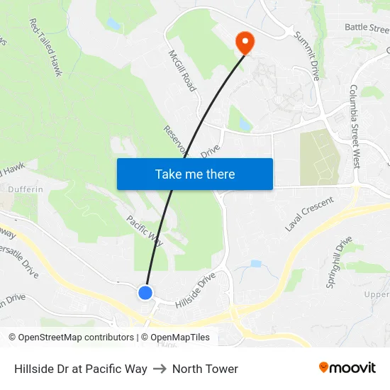 Hillside Dr at Pacific Way to North Tower map