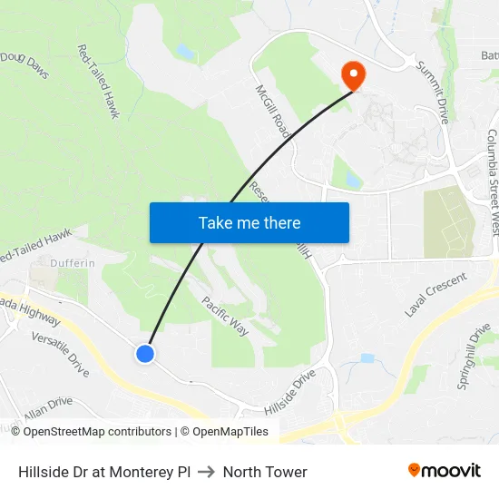 Hillside Dr at Monterey Pl to North Tower map