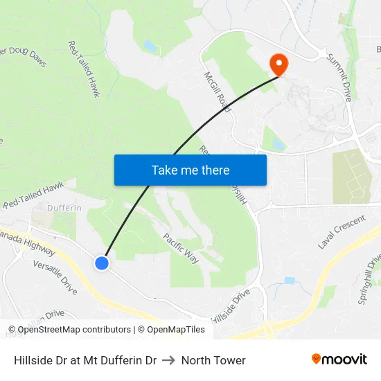 Hillside Dr at Mt Dufferin Dr to North Tower map
