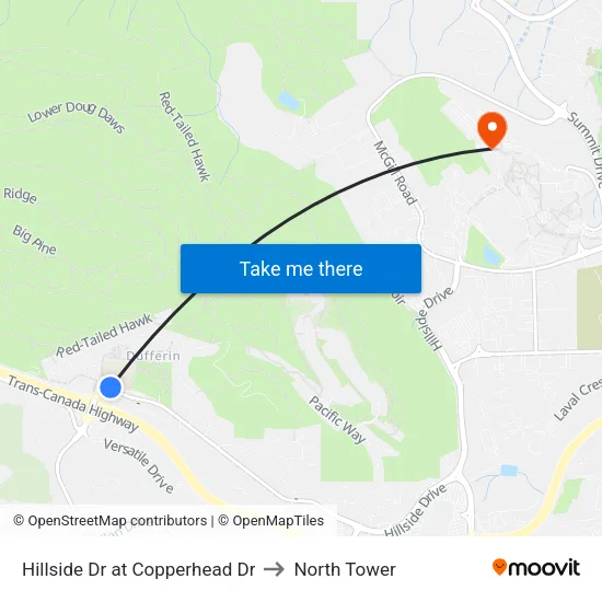 Hillside Dr at Copperhead Dr to North Tower map