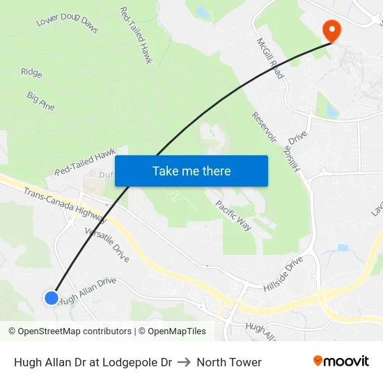 Hugh Allan Dr at Lodgepole Dr to North Tower map