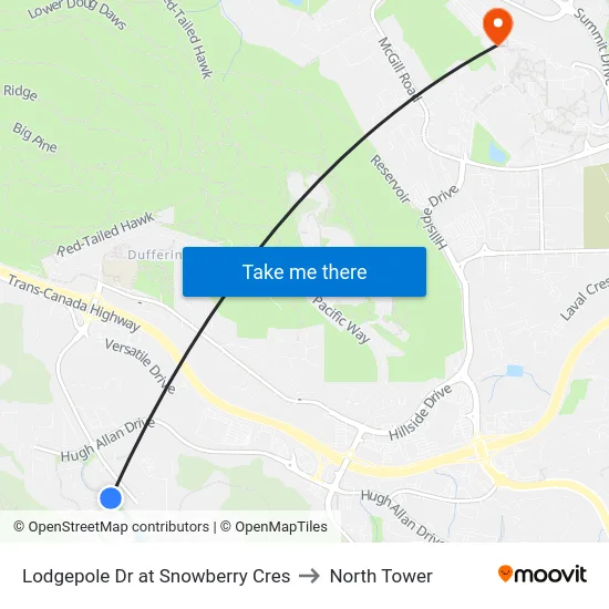 Lodgepole Dr at Snowberry Cres to North Tower map