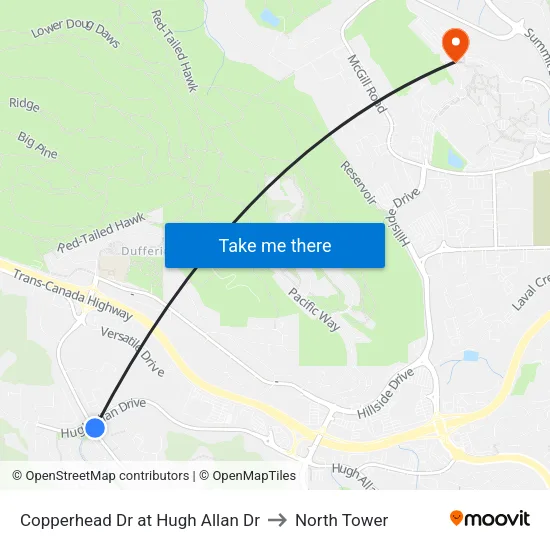 Copperhead Dr at Hugh Allan Dr to North Tower map