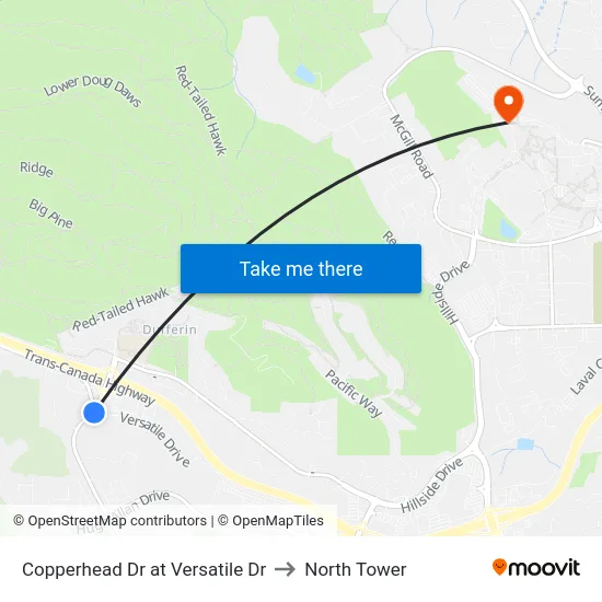Copperhead Dr at Versatile Dr to North Tower map