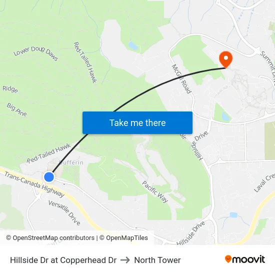 Hillside Dr at Copperhead Dr to North Tower map