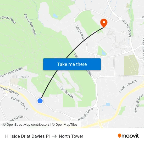 Hillside Dr at Davies Pl to North Tower map