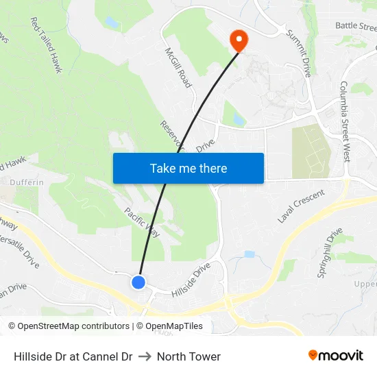Hillside Dr at Cannel Dr to North Tower map