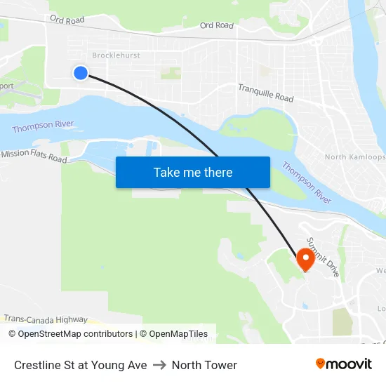 Crestline St at Young Ave to North Tower map