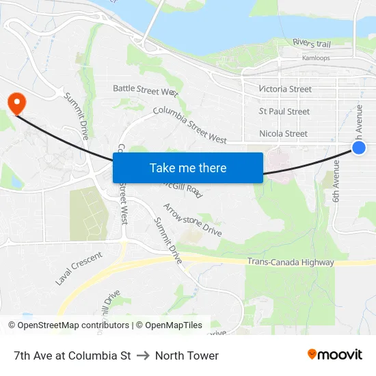 7th Ave at Columbia St to North Tower map