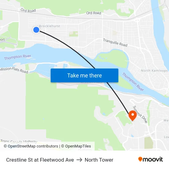 Crestline St at Fleetwood Ave to North Tower map