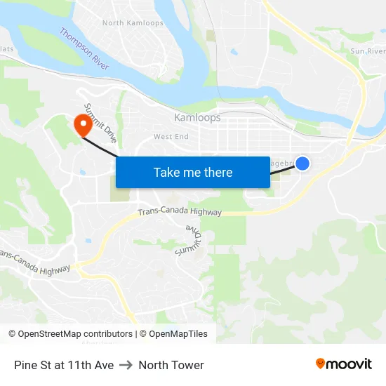 Pine St at 11th Ave to North Tower map