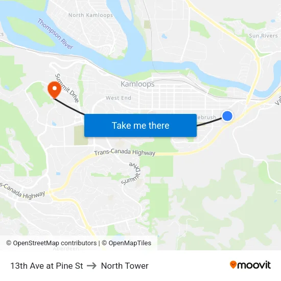 13th Ave at Pine St to North Tower map
