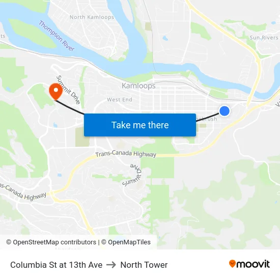 Columbia St at 13th Ave to North Tower map