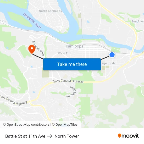Battle St at 11th Ave to North Tower map