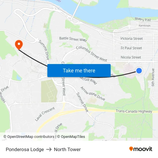 Ponderosa Lodge to North Tower map