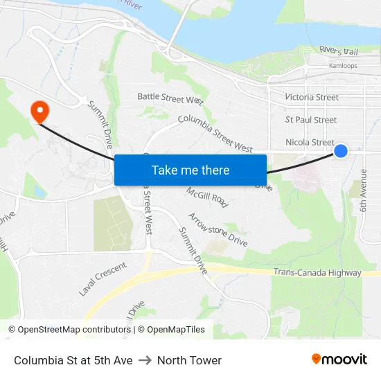 Columbia St at 5th Ave to North Tower map
