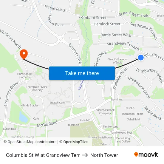Columbia St W at Grandview Terr to North Tower map