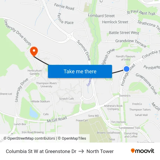 Columbia St W at Greenstone Dr to North Tower map