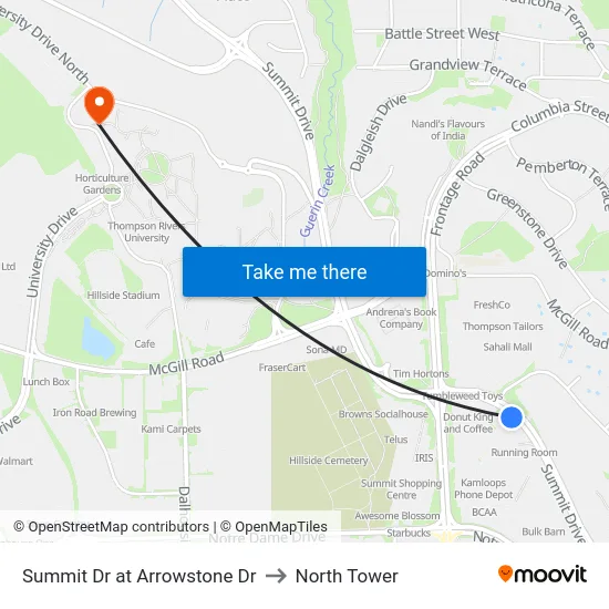 Summit Dr at Arrowstone Dr to North Tower map