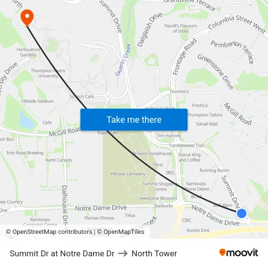 Summit Dr at Notre Dame Dr to North Tower map