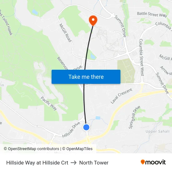 Hillside Way at Hillside Crt to North Tower map