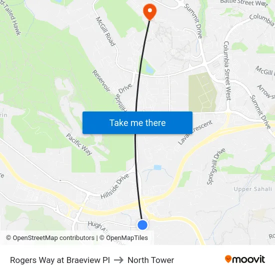 Rogers Way at Braeview Pl to North Tower map