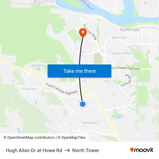 Hugh Allan Dr at Howe Rd to North Tower map