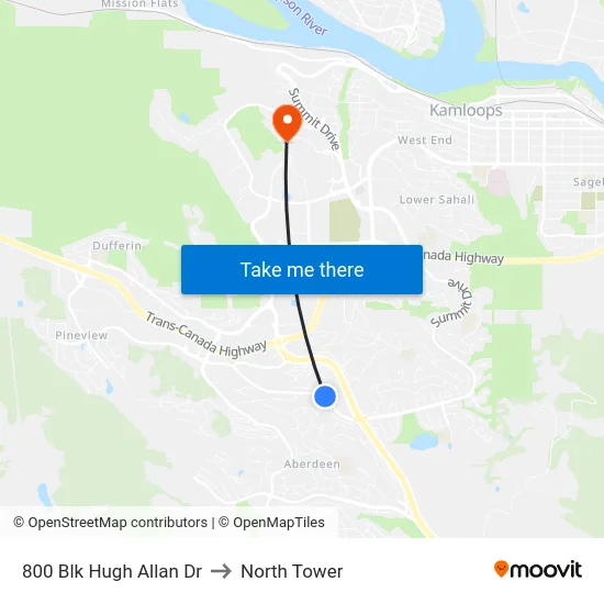 800 Blk Hugh Allan Dr to North Tower map