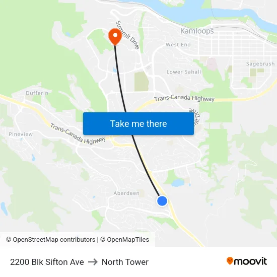 2200 Blk Sifton Ave to North Tower map