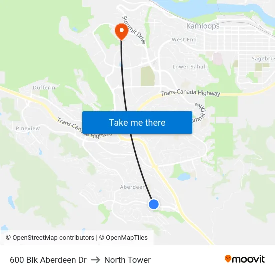 600 Blk Aberdeen Dr to North Tower map
