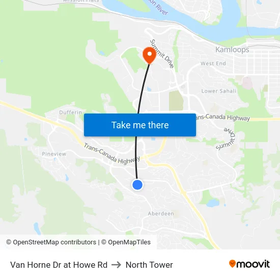 Van Horne Dr at Howe Rd to North Tower map