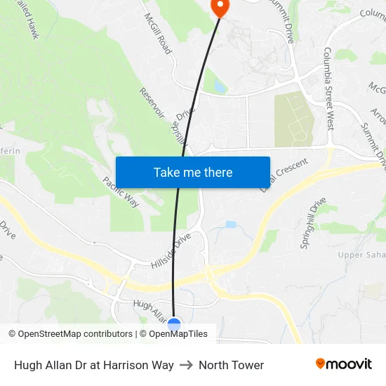 Hugh Allan Dr at Harrison Way to North Tower map