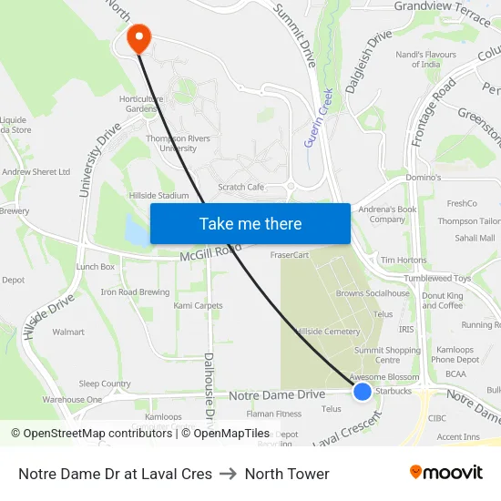 Notre Dame Dr at Laval Cres to North Tower map
