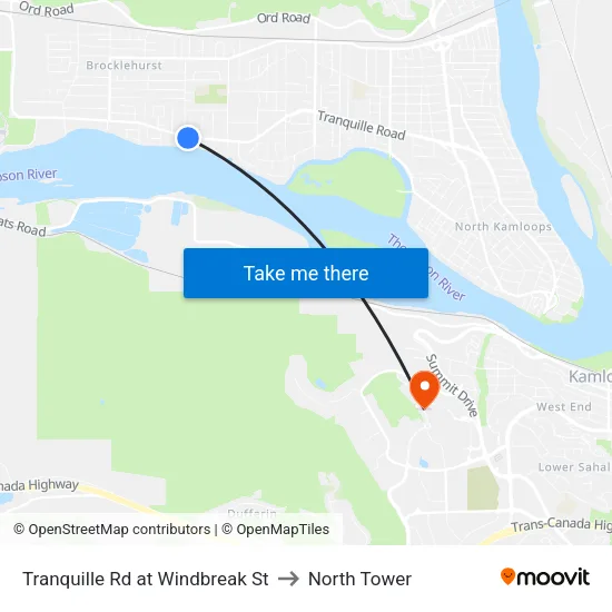 Tranquille Rd at Windbreak St to North Tower map