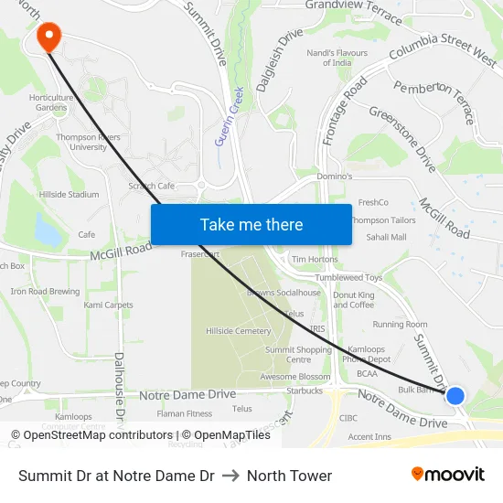 Summit Dr at Notre Dame Dr to North Tower map