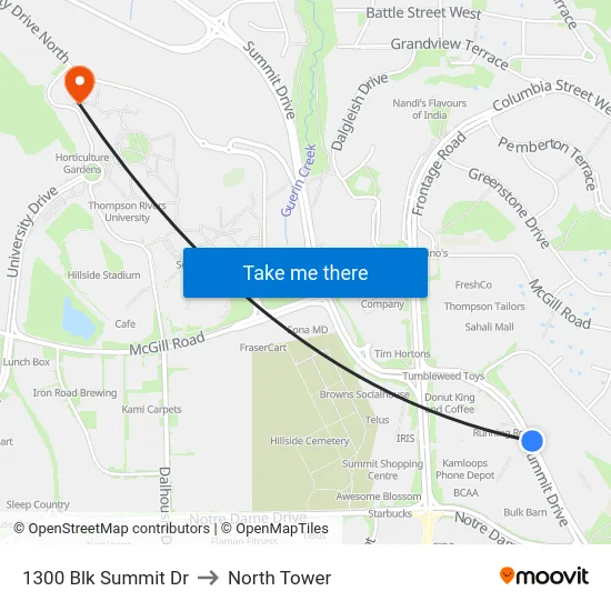 1300 Blk Summit Dr to North Tower map