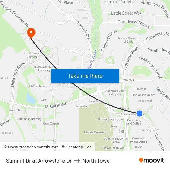 Summit Dr at Arrowstone Dr to North Tower map