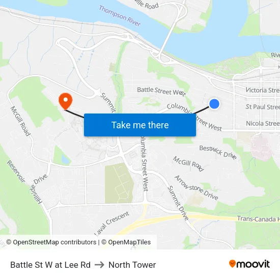 Battle St W at Lee Rd to North Tower map