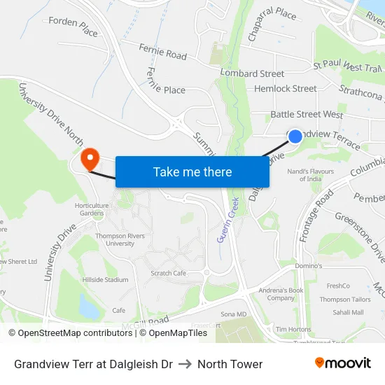 Grandview Terr at Dalgleish Dr to North Tower map