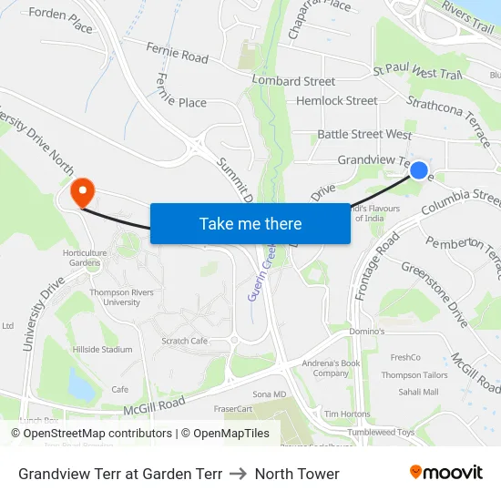 Grandview Terr at Garden Terr to North Tower map