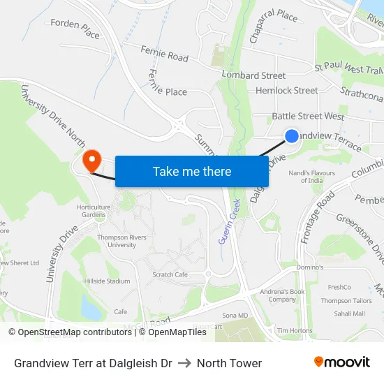Grandview Terr at Dalgleish Dr to North Tower map
