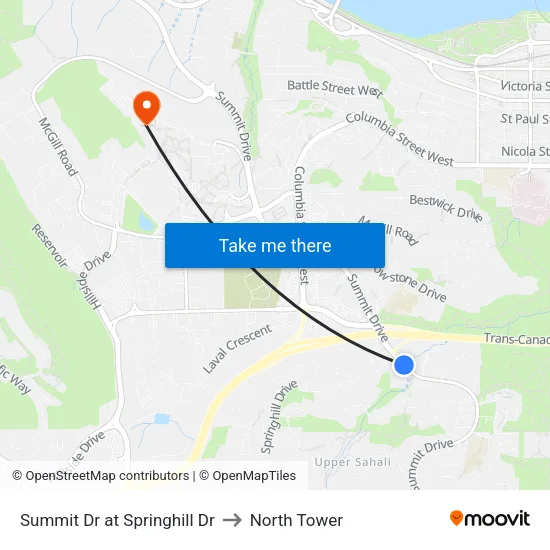 Summit Dr at Springhill Dr to North Tower map