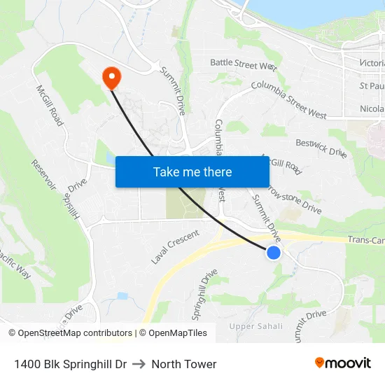 1400 Blk Springhill Dr to North Tower map