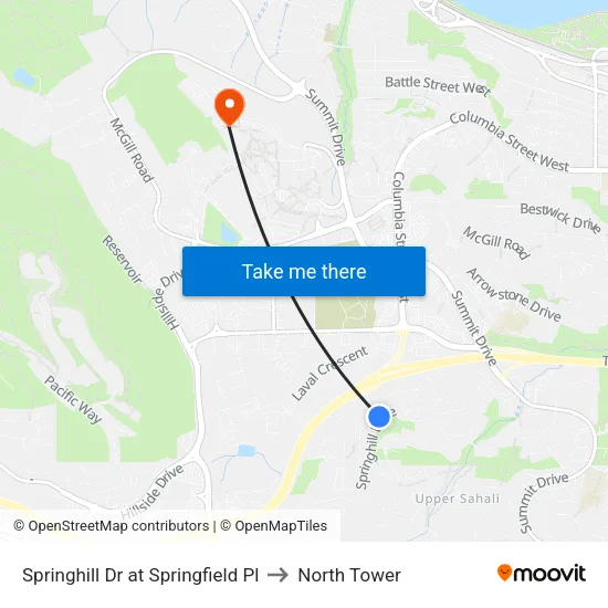 Springhill Dr at Springfield Pl to North Tower map