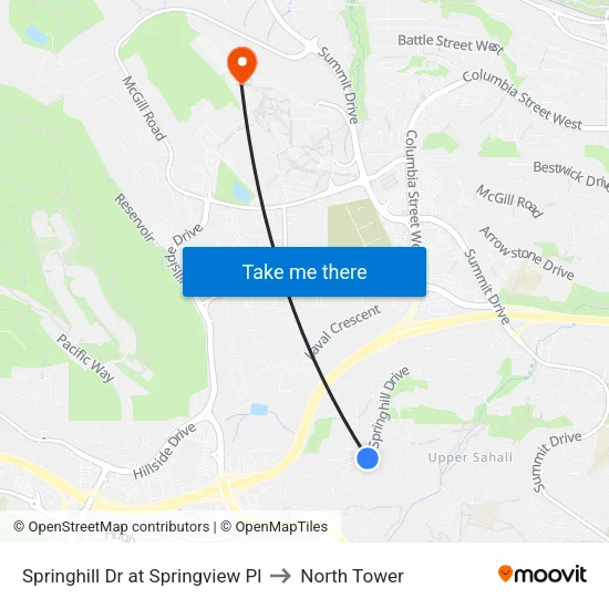 Springhill Dr at Springview Pl to North Tower map