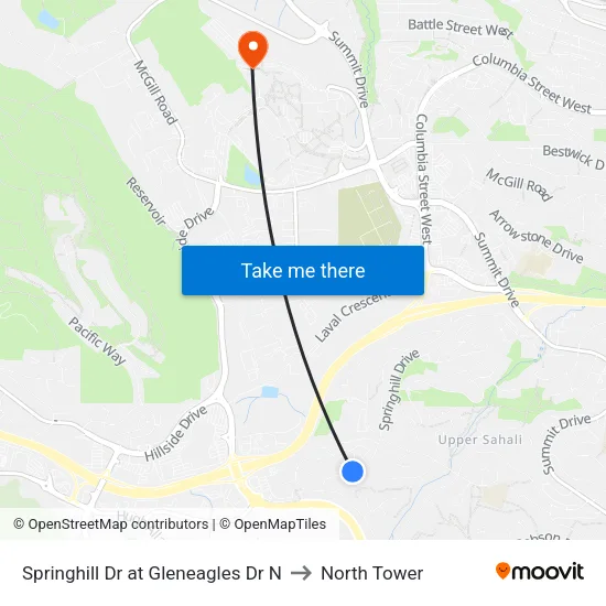 Springhill Dr at Gleneagles Dr N to North Tower map