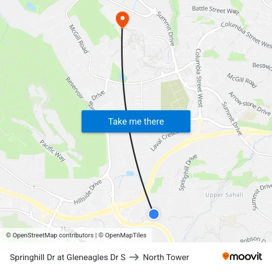 Springhill Dr at Gleneagles Dr S to North Tower map