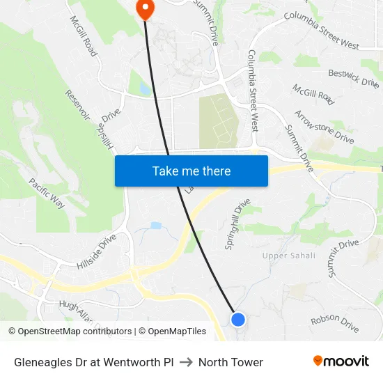 Gleneagles Dr at Wentworth Pl to North Tower map